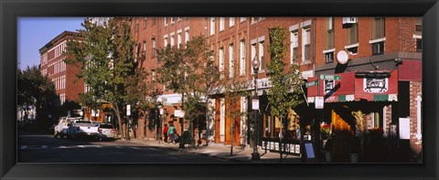 Framed Stores along a street, North End, Boston, Massachusetts, USA Print