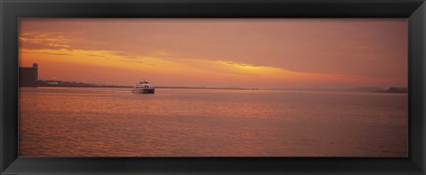 Framed Ferry moving in the sea at sunrise, Boston, Massachusetts, USA Print