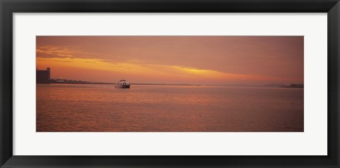 Framed Ferry moving in the sea at sunrise, Boston, Massachusetts, USA Print