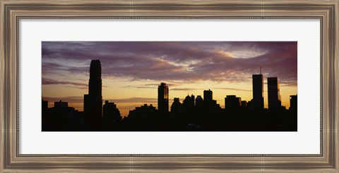 Framed Silhouette of skyscrapers at sunset, Manhattan, New York City, New York State, USA Print