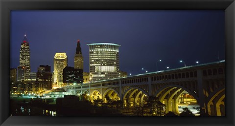 Framed Detroit Avenue Bridge and City Lights Print