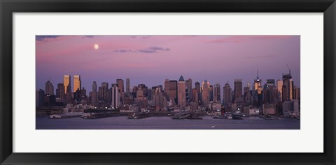 Framed New York with Purple night Sky and Moon Print