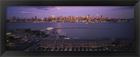 Framed Glowing Moon over New York Skyline Print