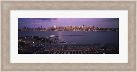 Framed Glowing Moon over New York Skyline Print