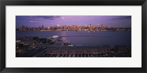 Framed Glowing Moon over New York Skyline Print