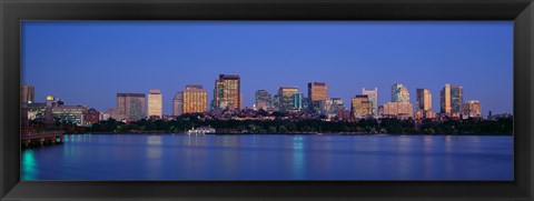 Framed Buildings at the waterfront lit up at night, Boston, Massachusetts, USA Print