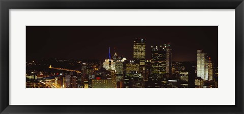 Framed Buildings lit up at night in a city, Pittsburgh Pennsylvania, USA Print