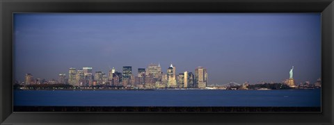 Framed New York Waterfront at Night with the Statue of Liberty Print