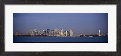 Framed New York Waterfront at Night with the Statue of Liberty Print