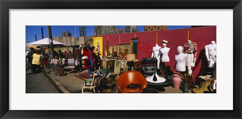 Framed Group of people in a flea market, Hell&#39;s Kitchen, Manhattan, New York City, New York State, USA Print