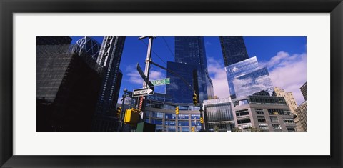 Framed Low angle view of skyscrapers in a city, Columbus Circle, Manhattan, New York City, New York State, USA Print