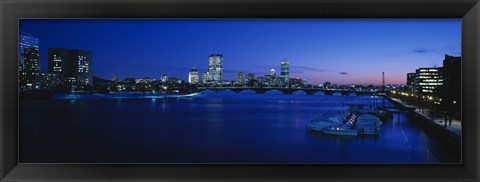 Framed Buildings lit up at dusk, Charles River, Boston, Massachusetts, USA Print