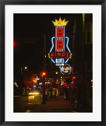 Framed Neon sign lit up at night, B. B. King&#39;s Blues Club, Memphis, Shelby County, Tennessee, USA Print