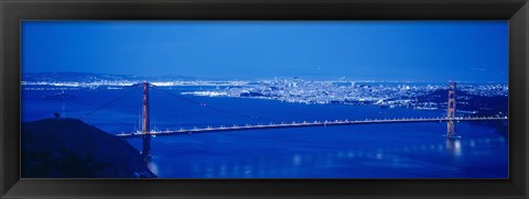 Framed High angle view of a bridge lit up at night, Golden Gate Bridge, San Francisco, California Print