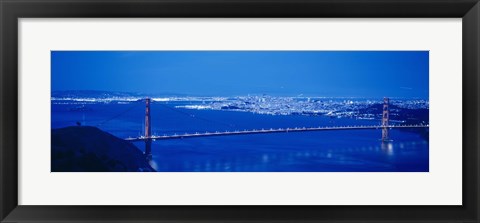 Framed High angle view of a bridge lit up at night, Golden Gate Bridge, San Francisco, California Print