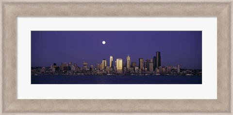 Framed Full moon over Seattle, Washington State Print