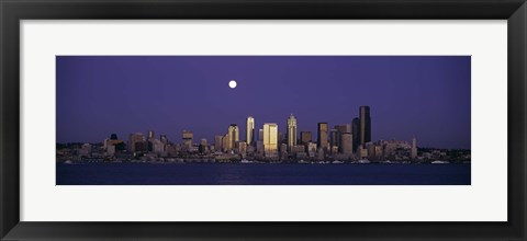 Framed Full moon over Seattle, Washington State Print