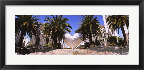 Framed Low angle view of a heart shape sculpture on the steps, Union Square, San Francisco, California, USA Print