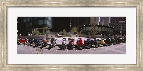 Framed Scooters and motorcycles parked on a street, San Francisco, California, USA Print