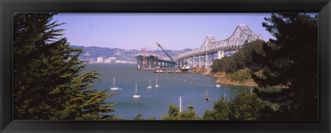 Framed Cranes at a bridge construction site, Bay Bridge, San Francisco, California Print