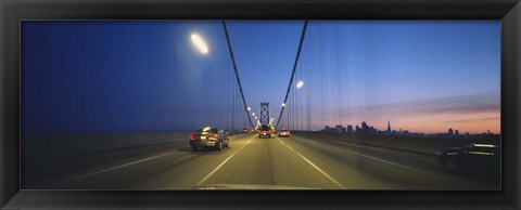 Framed Bay Bridge with Cars at Night, San Francisco, California Print