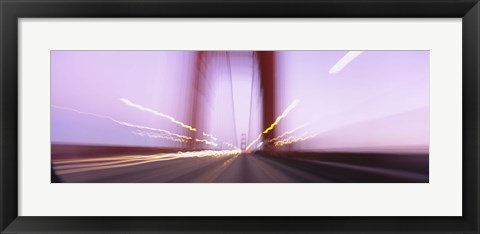 Framed Traffic on a suspension bridge, Golden Gate Bridge, San Francisco, California, USA Print