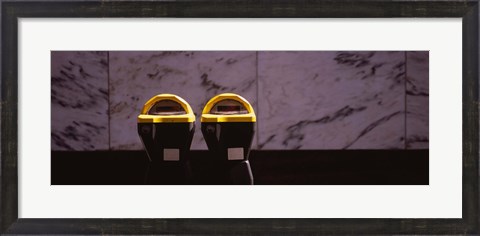 Framed Close-up of two expired parking meters, San Francisco, California, USA Print