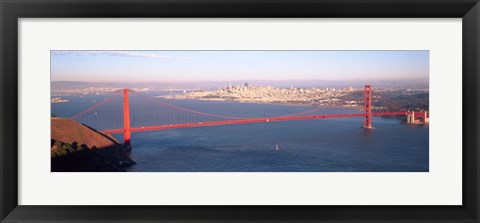 Framed High angle view of a suspension bridge across the sea, Golden Gate Bridge, San Francisco, Marin County, California, USA Print