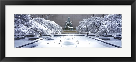 Framed Tourists in front of a fountain, Fountain of the Great Lakes, Art Institute of Chicago, Grant Park, Chicago, Illinois, USA Print