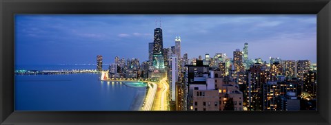 Framed Skyscrapers lit up at the waterfront, Lake Shore Drive, Chicago, Cook County, Illinois, USA Print