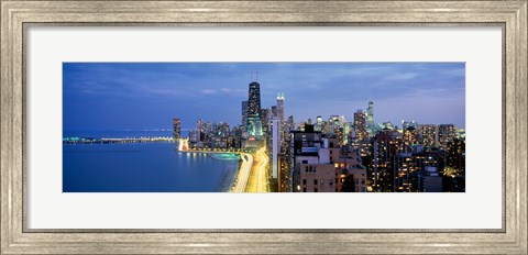 Framed Skyscrapers lit up at the waterfront, Lake Shore Drive, Chicago, Cook County, Illinois, USA Print