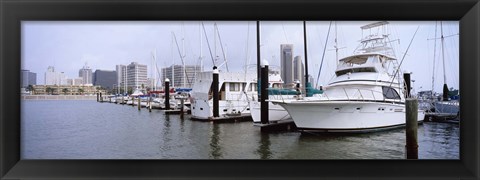 Framed Yachts at a harbor with buildings in the background, Corpus Christi, Texas, USA Print