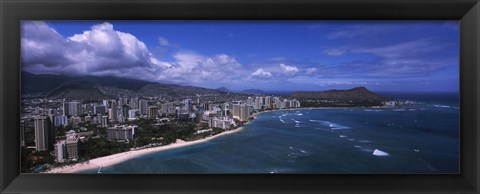 Framed Buildings at the waterfront, Waikiki Beach, Honolulu, Hawaii Print