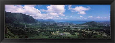 Framed High angle view of a landscape, Kaneohe, Oahu, Hawaii Print