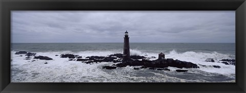 Framed Lighthouse on the coast, Graves Light, Boston Harbor, Massachusetts, USA Print