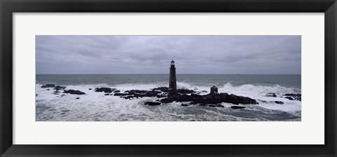 Framed Lighthouse on the coast, Graves Light, Boston Harbor, Massachusetts, USA Print