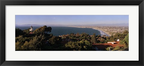 Framed Aerial view of a coastline, Los Angeles Basin, City of Los Angeles, Los Angeles County, California, USA Print