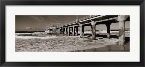 Framed Manhattan Beach Pier in Black and White, Los Angeles County Print