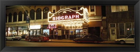 Framed Theater lit up at night, Biograph Theater, Lincoln Avenue, Chicago, Illinois, USA Print