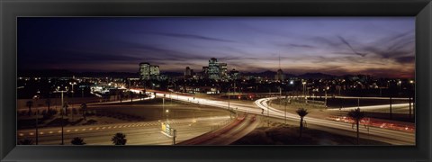 Framed Buildings in a city lit up at dusk, 7th St. Freeway, Phoenix, Maricopa County, Arizona, USA Print