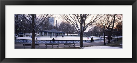 Framed Group of people in a public park, Frog Pond Skating Rink, Boston Common, Boston, Suffolk County, Massachusetts, USA Print