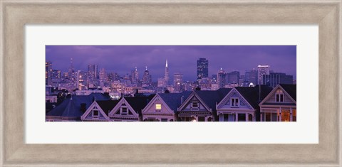 Framed City skyline at night, Alamo Square, California, USA Print