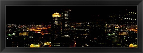 Framed High angle view of a city at night, Boston, Suffolk County, Massachusetts, USA Print