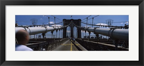 Framed Man walking on a bridge, Brooklyn Bridge, Brooklyn, New York City, New York State, USA Print