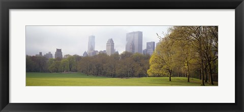 Framed Foggy view of trees and buildings, Central Park, Manhattan, New York City, New York State, USA Print