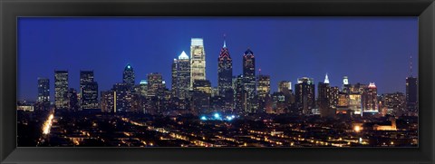 Framed Buildings lit up at night in a city, Comcast Center, Center City, Philadelphia, Philadelphia County, Pennsylvania, USA Print