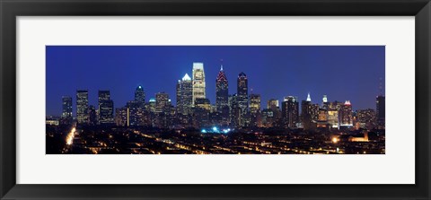 Framed Buildings lit up at night in a city, Comcast Center, Center City, Philadelphia, Philadelphia County, Pennsylvania, USA Print