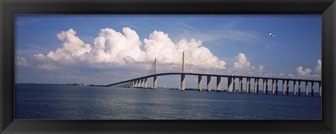 Framed Suspension bridge across the bay, Sunshine Skyway Bridge, Tampa Bay, Gulf of Mexico, Florida, USA Print