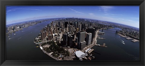 Framed Aerial view of Manhattan and rivers, New York City, New York State, USA Print