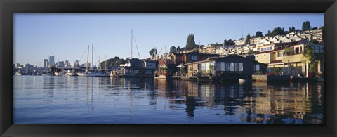 Framed Houseboats in a lake, Lake Union, Seattle, King County, Washington State, USA Print